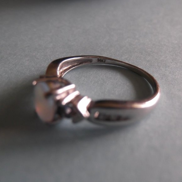 14K detailed Blue Opal Ring with Diamonds - Picture 2 of 12